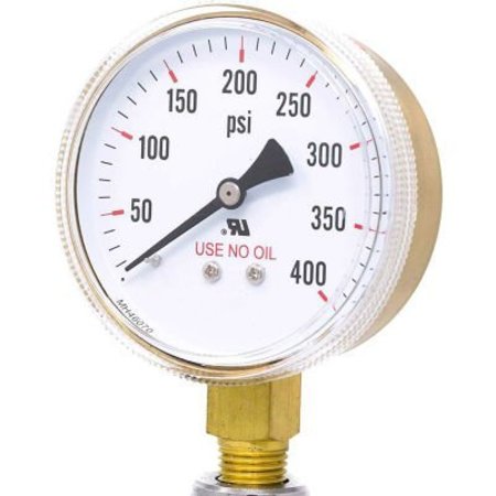 ENGINEERED SPECIALTY PRODUCTS, INC PIC Gauges 2.5" UNO Pressure Gauge, 1/4" NPT, Dry, 0/400 PSI, Lower Mount, 501D-UNO-254I 501D-UNO-254I